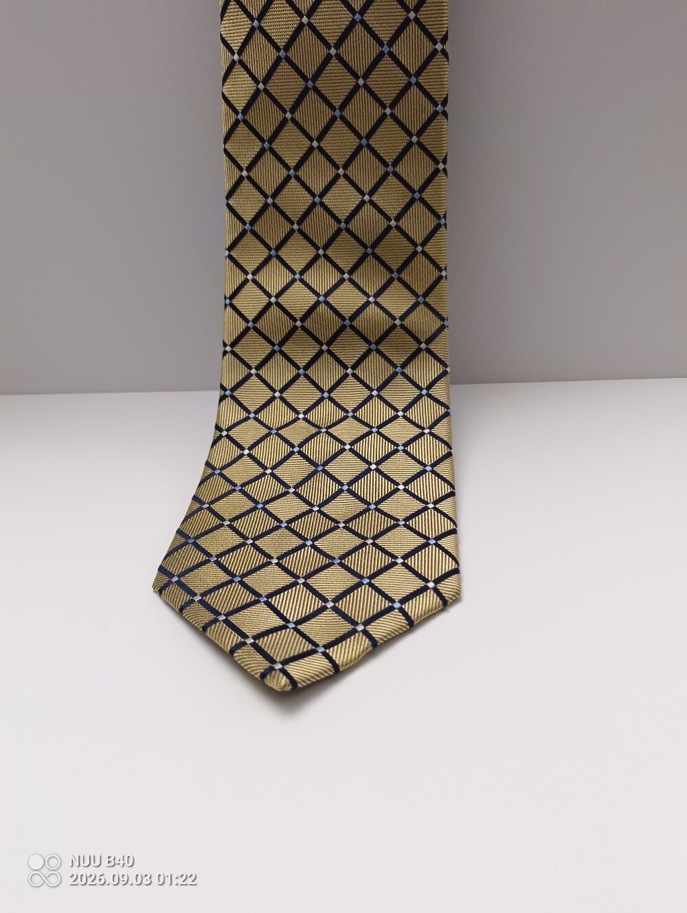Nautica Gold and Navy Geometric Silk Tie
